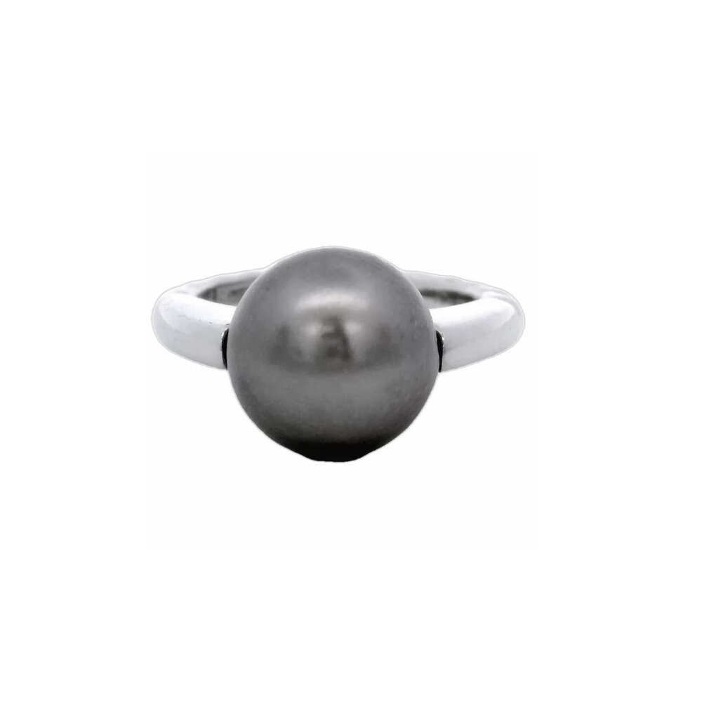 David Yurman Retired 18kt White Gold Tahitian Black Pearl Ring Rope Band Size 6